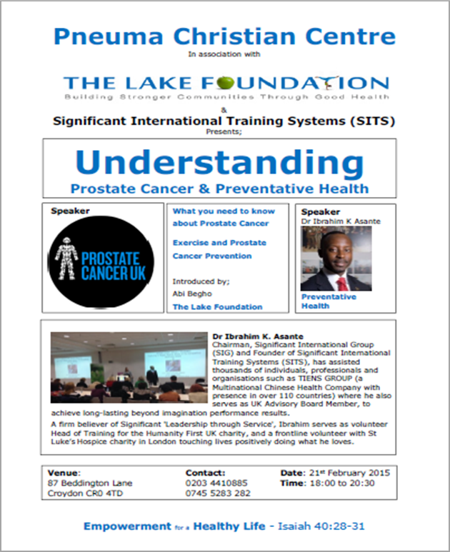 We’re Hosting a Prostate Cancer Session at Pneuma Christian Centre