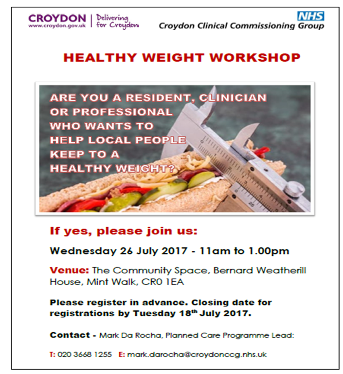 Healthy Weight Workshop in Croydon on 26th July